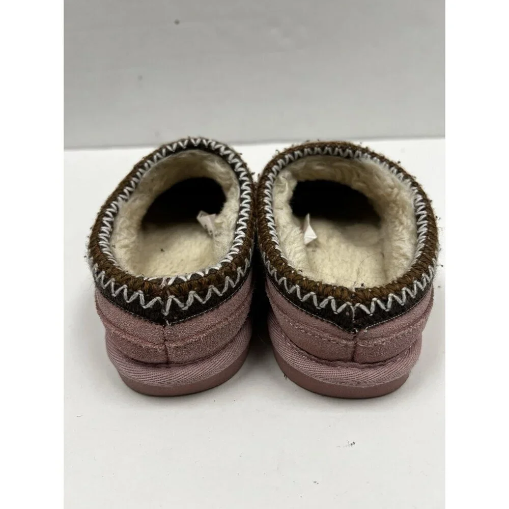 Lamo House Slippers Youth 2 Pink Suede Fur Lined Moccasins Cozy